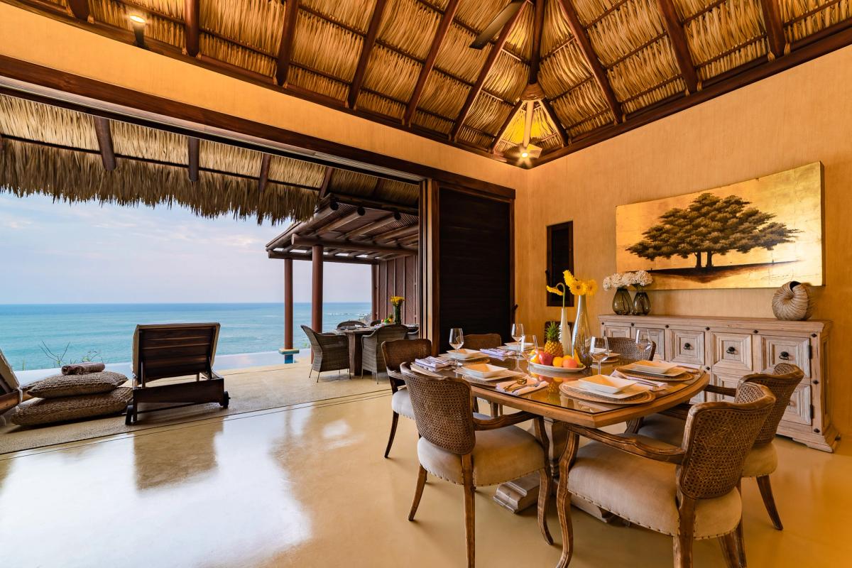 Dining area with a view of the sea.