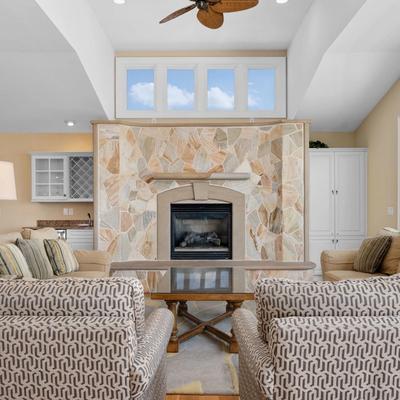 Outer Banks vacation rental living room with fireplace