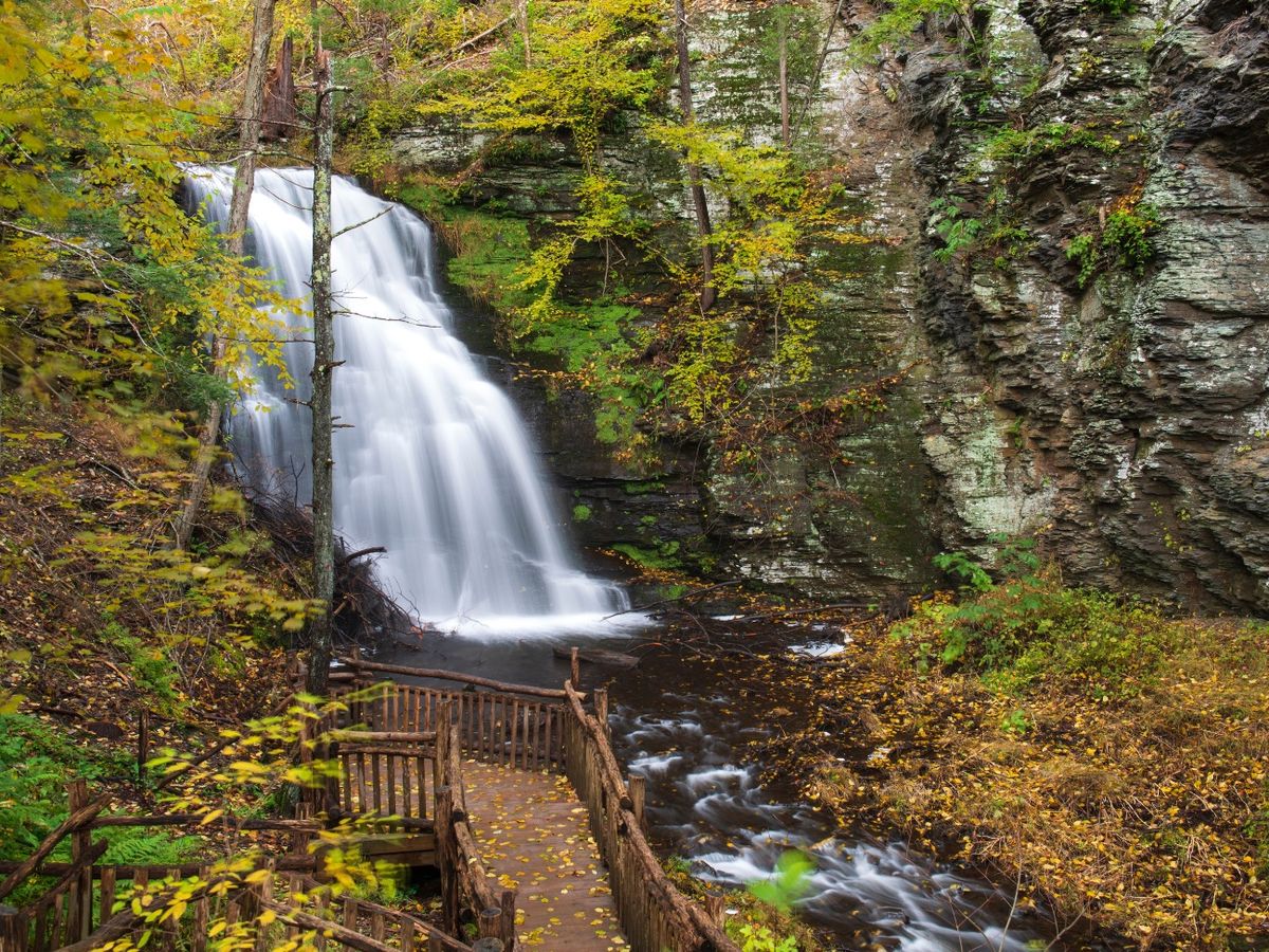 View of waterfall in the Pocono Mountains