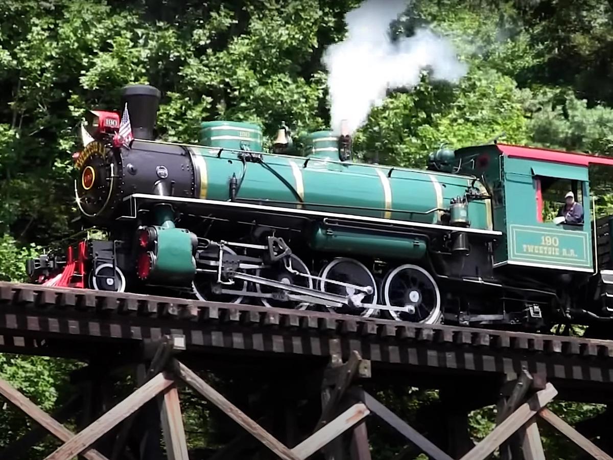Train at Tweetsie Railroad driving on Bridge