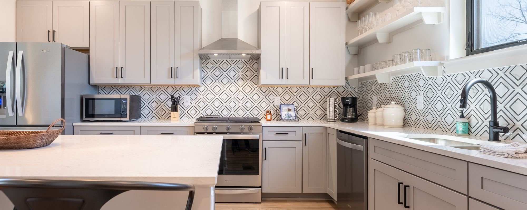 Bright and airy open kitchen at a Nashville vacation rental.