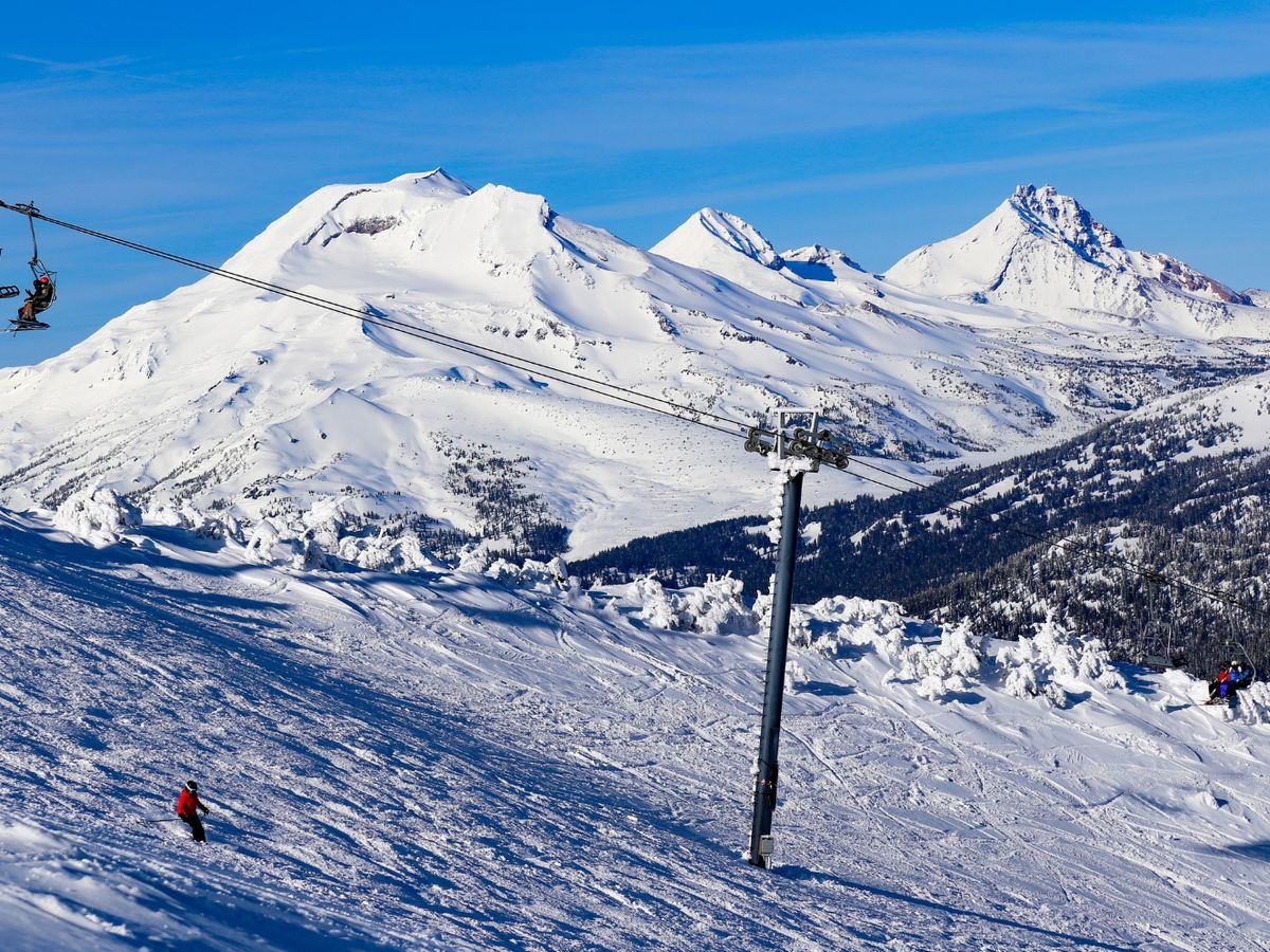 View of Chair Lift and Skiers on Mt. Bachelor Near SUnriver Oregon