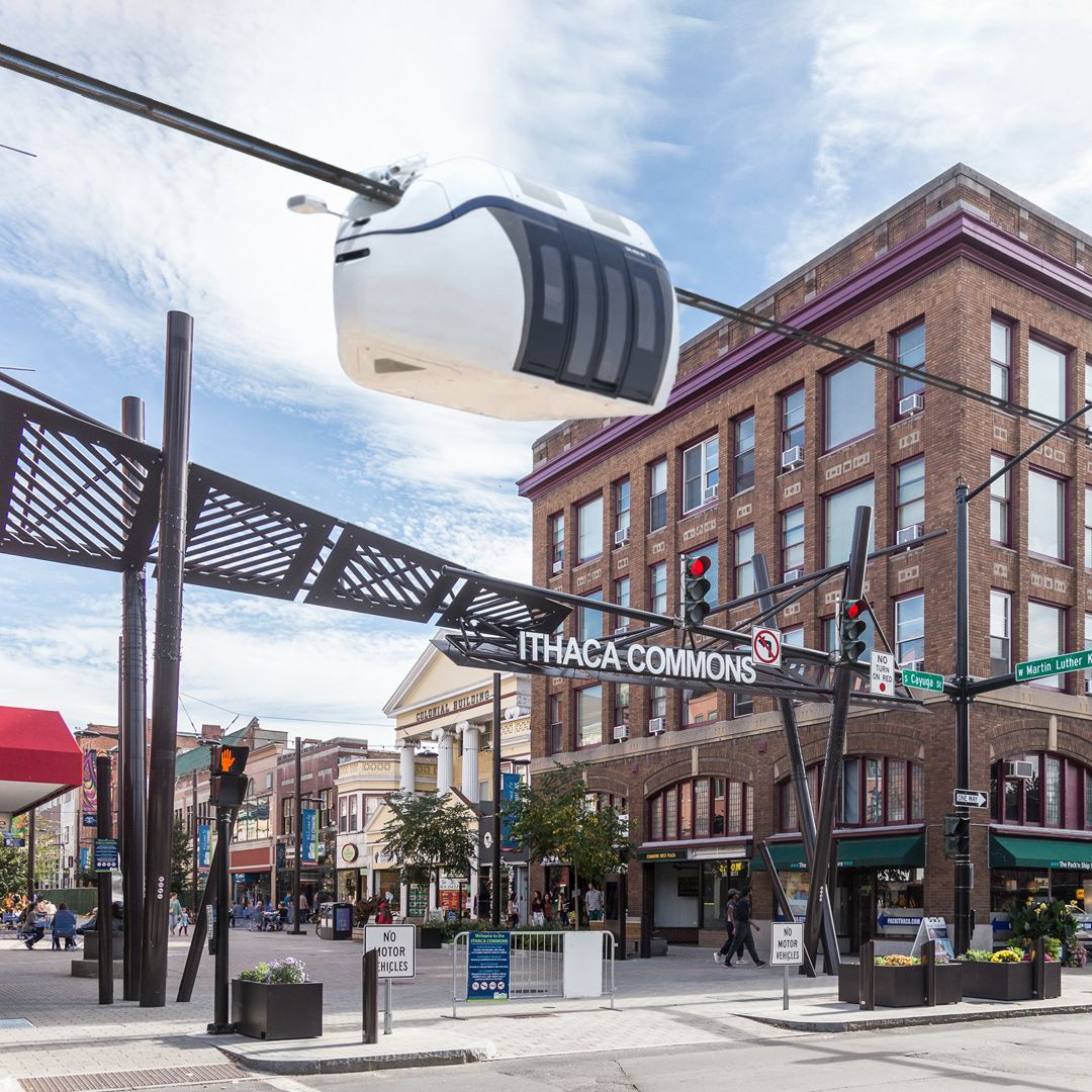 A lively view of downtown Ithaca with shops, cafés, and people walking through the Ithaca Commons. This area is known for local boutiques, street performers, and easy access to restaurants and events year-round.