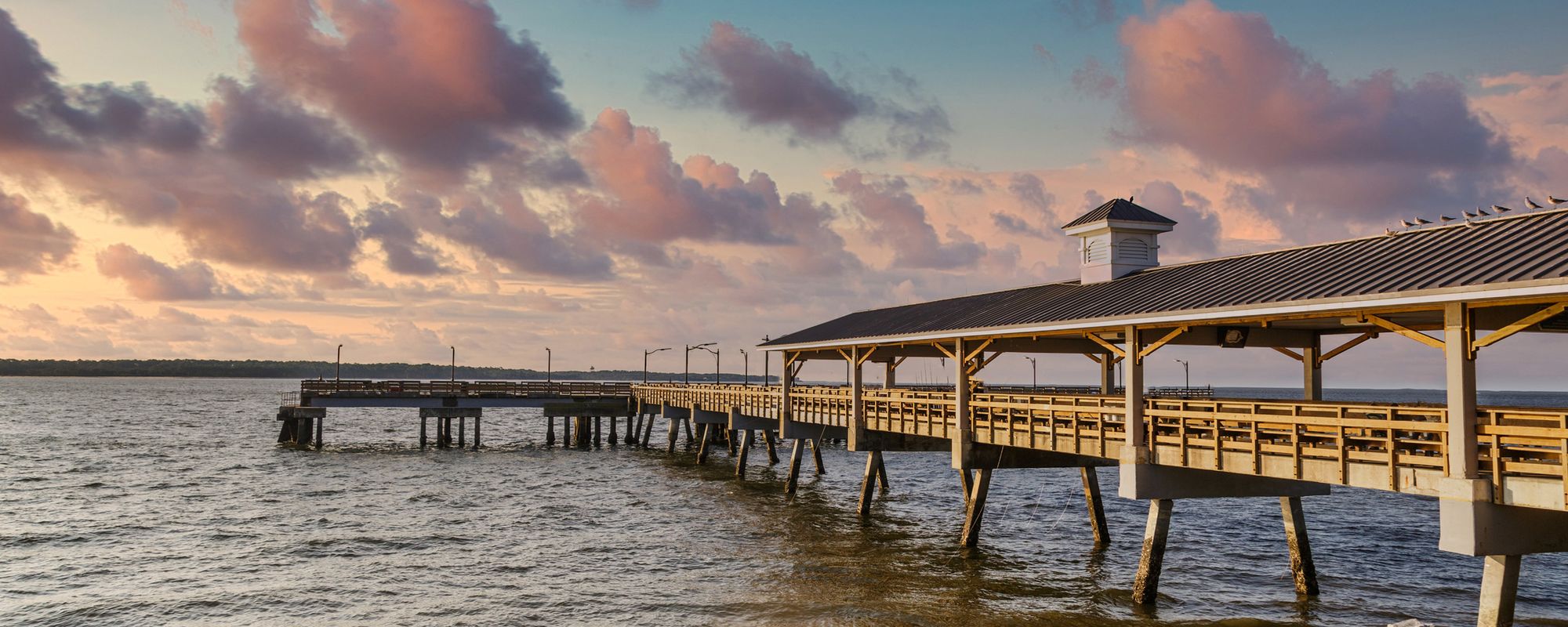 View of St. Simons Island Pier in Georgia at Sunset