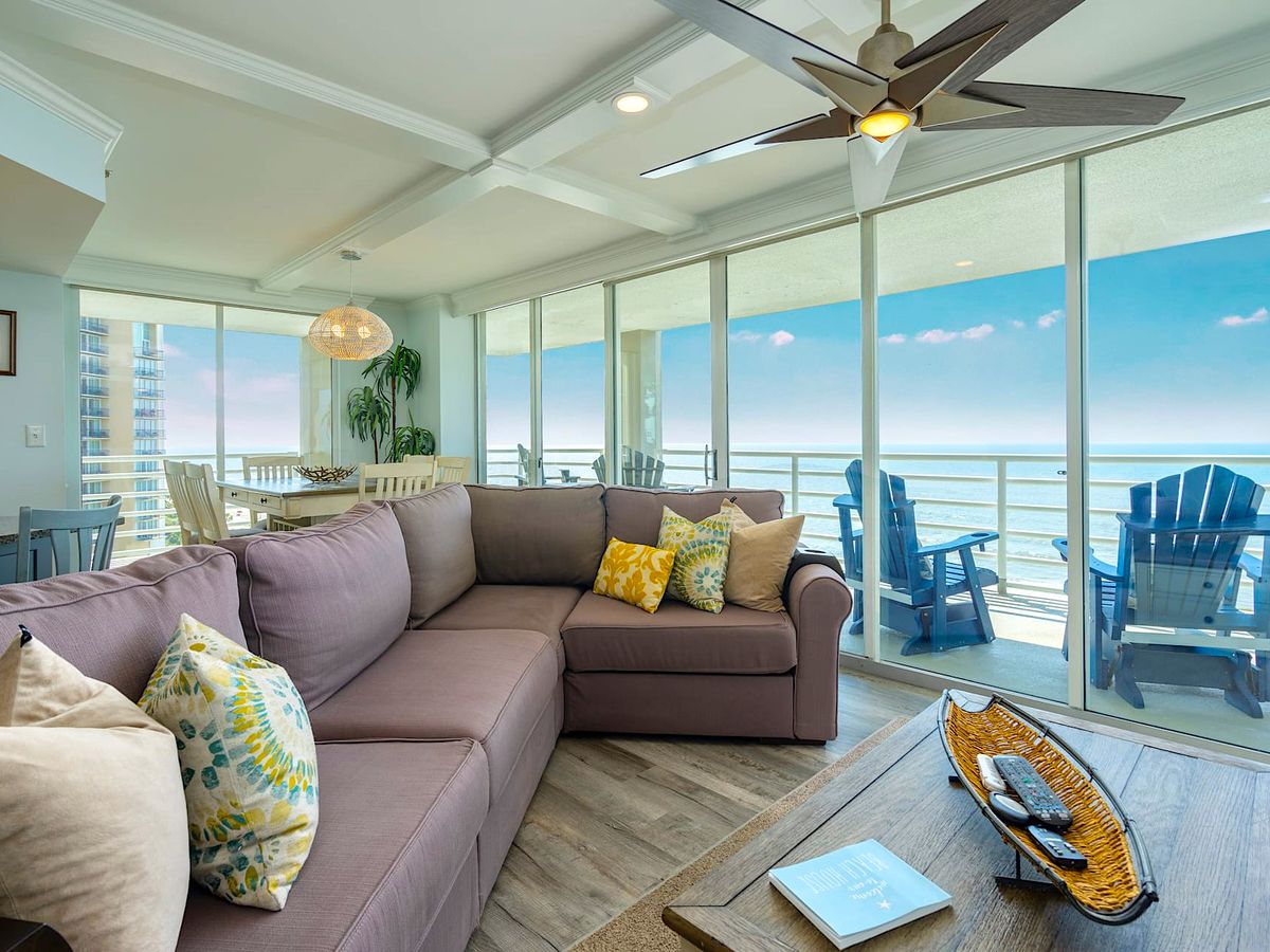 Living Room With Ocean Views in A Luxury Myrtle Beach Condo Rental