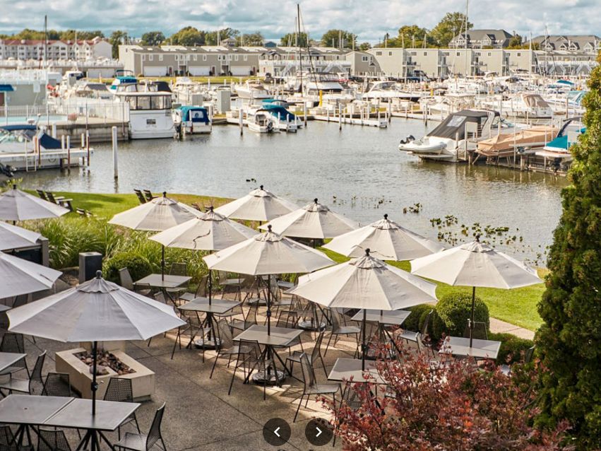 View of Restaurant table near Boat Marina in Southwest Michigan