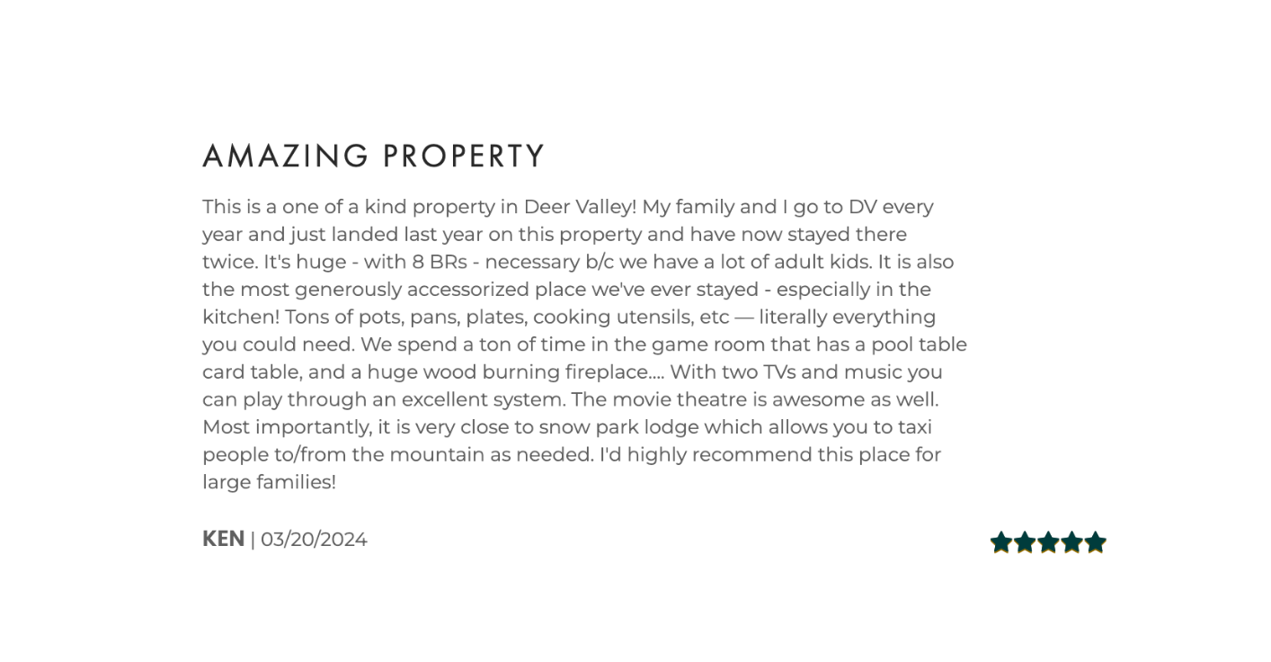 Review for Adobe at Buena Vista property talking about how amazing the property was with a well equipped kitchen and game room