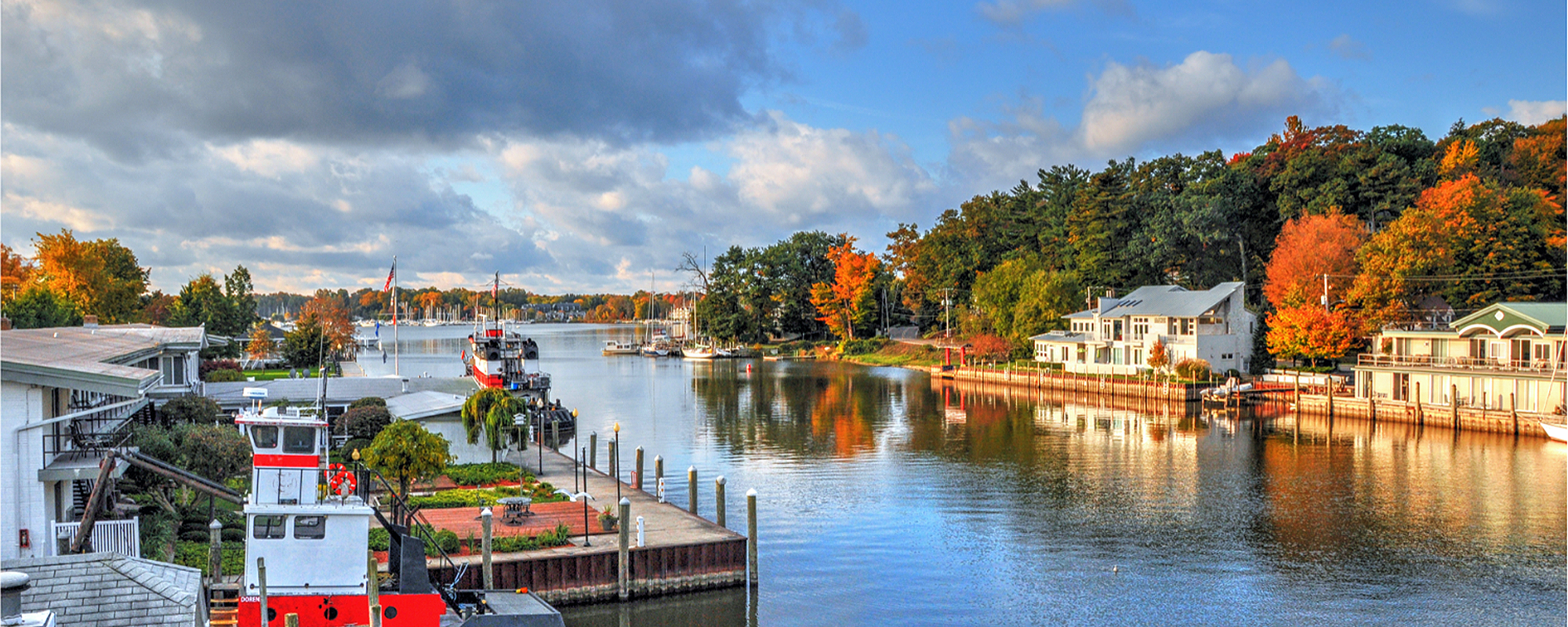 View of homes and Boats on Inlet in Southwest Michigan