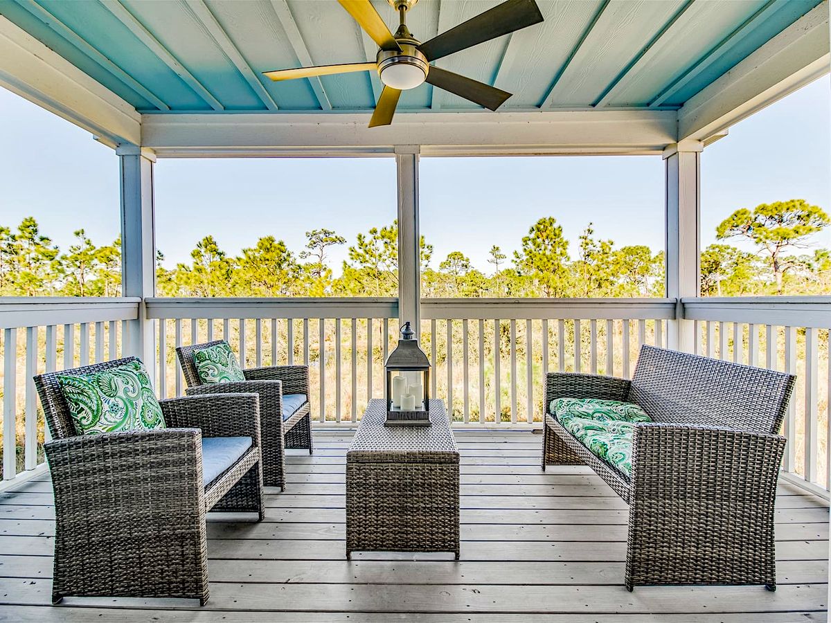 Perdido Key Vacation Rental porch with natural landscape