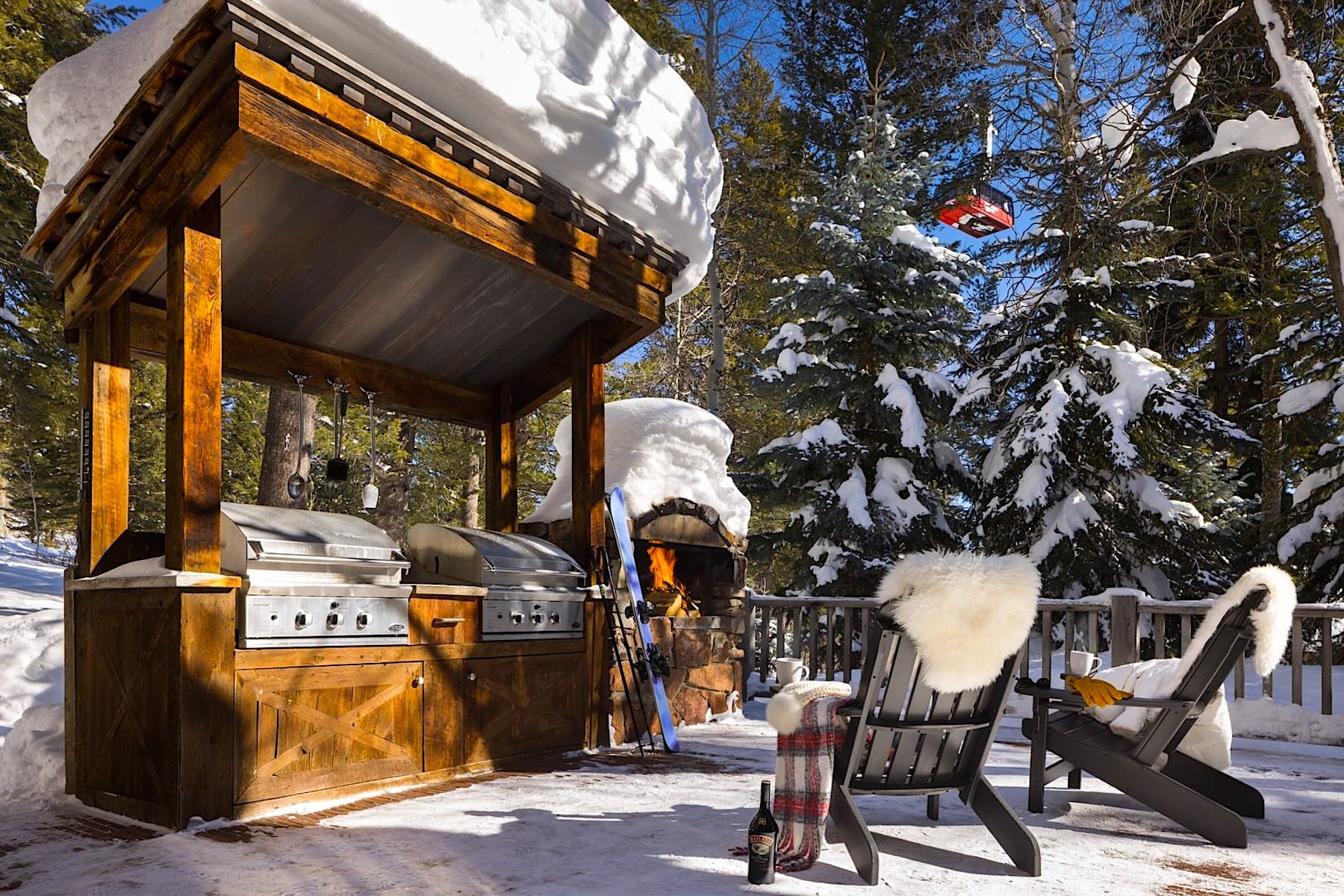 Outside Seating Area with Fireplace At Luxury Jackson Hole Vacation Rental 