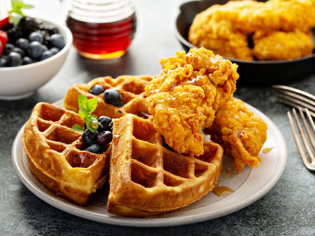 Beautifully Plated Chicken & Waffles at Clemson, SC Restuarant
