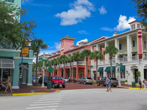 Street view of planned community, Celebration Florida in Orlando