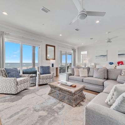 Living room with Gulf views in The Beach Beckons.