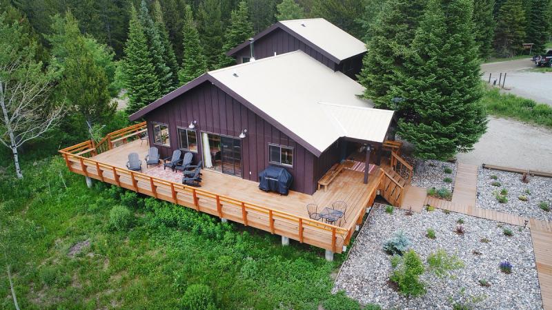Aerial view of a West Yellowstone, MT vacation rental.