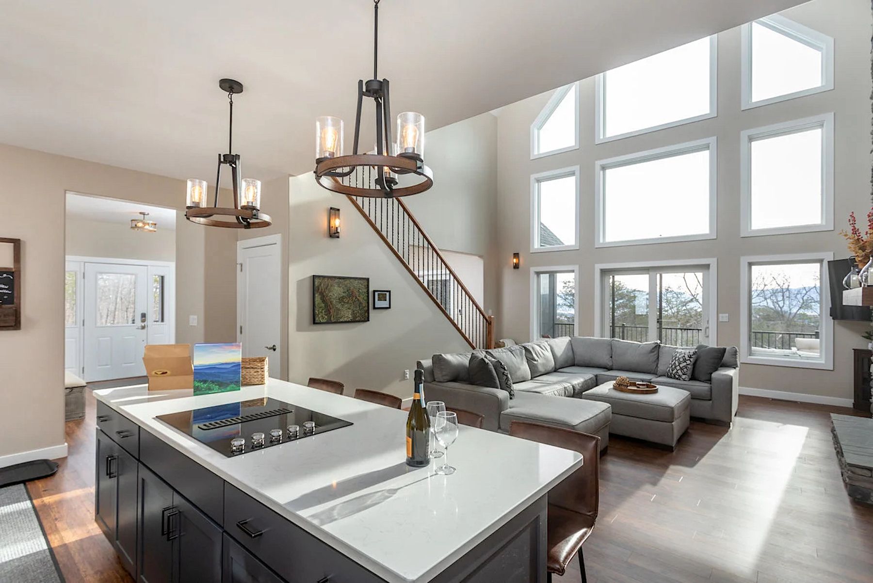 Living Room and Kitchen with Mountain View in Massanutten Luxury Vacation Rental