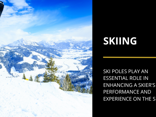 ski poles in the front with the mountain covered in snow in the background