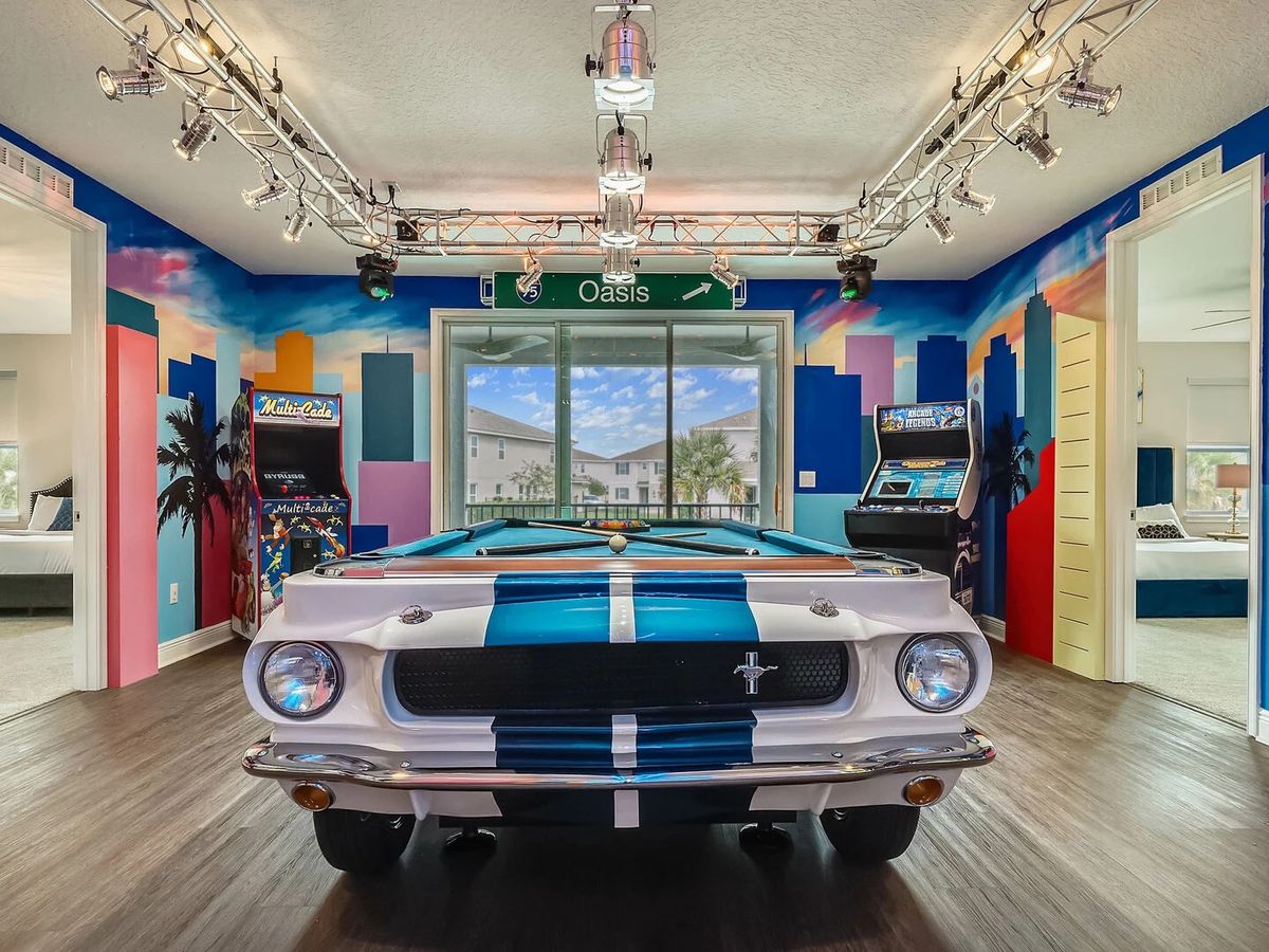 Game Room in Orlando Vacation Rental with Car Pool Table 