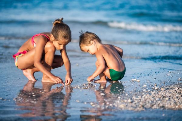 kids looking for shells