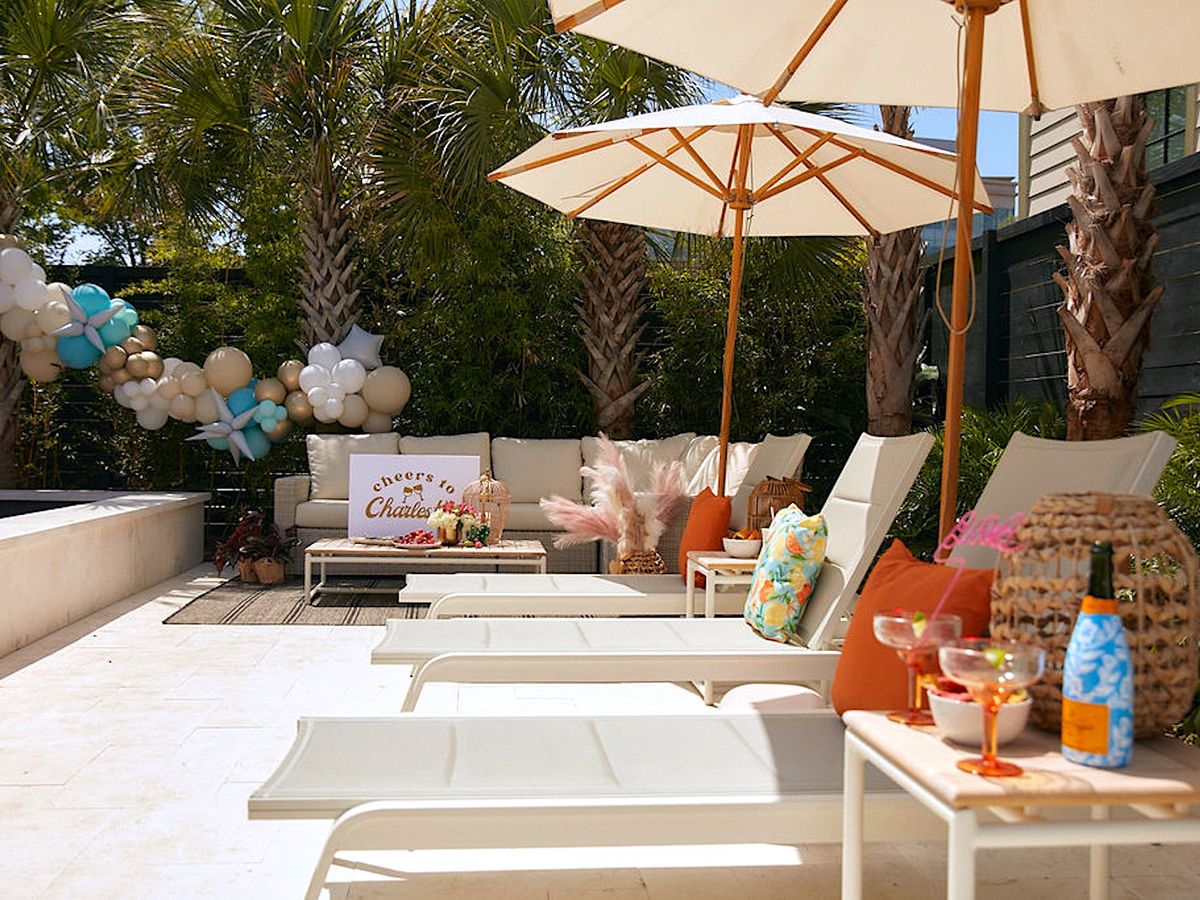 Luxury Charleston Vacation Rental Pool Area Decorated For Bachelorette Party