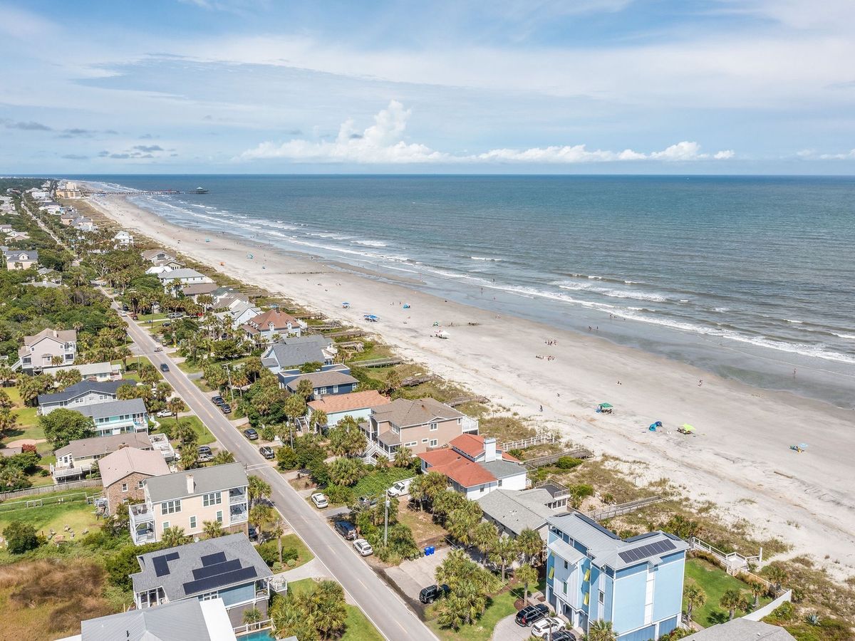 Aerial View of Folly Beach Shoreline in South Carolina