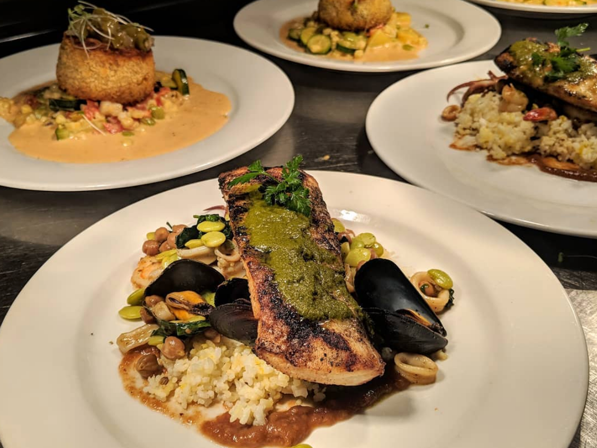 An array of delicious plates in expo weindow