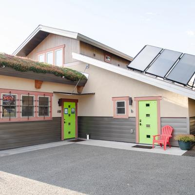 Exterior view of a cozy studio vacation rental in West Yellowstone.