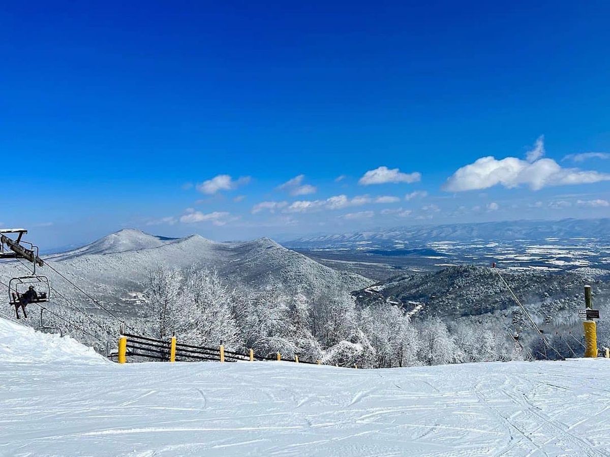 View Of Ski Lift and Mountains From The Top Of Massanutten Ski Resort in Virginia