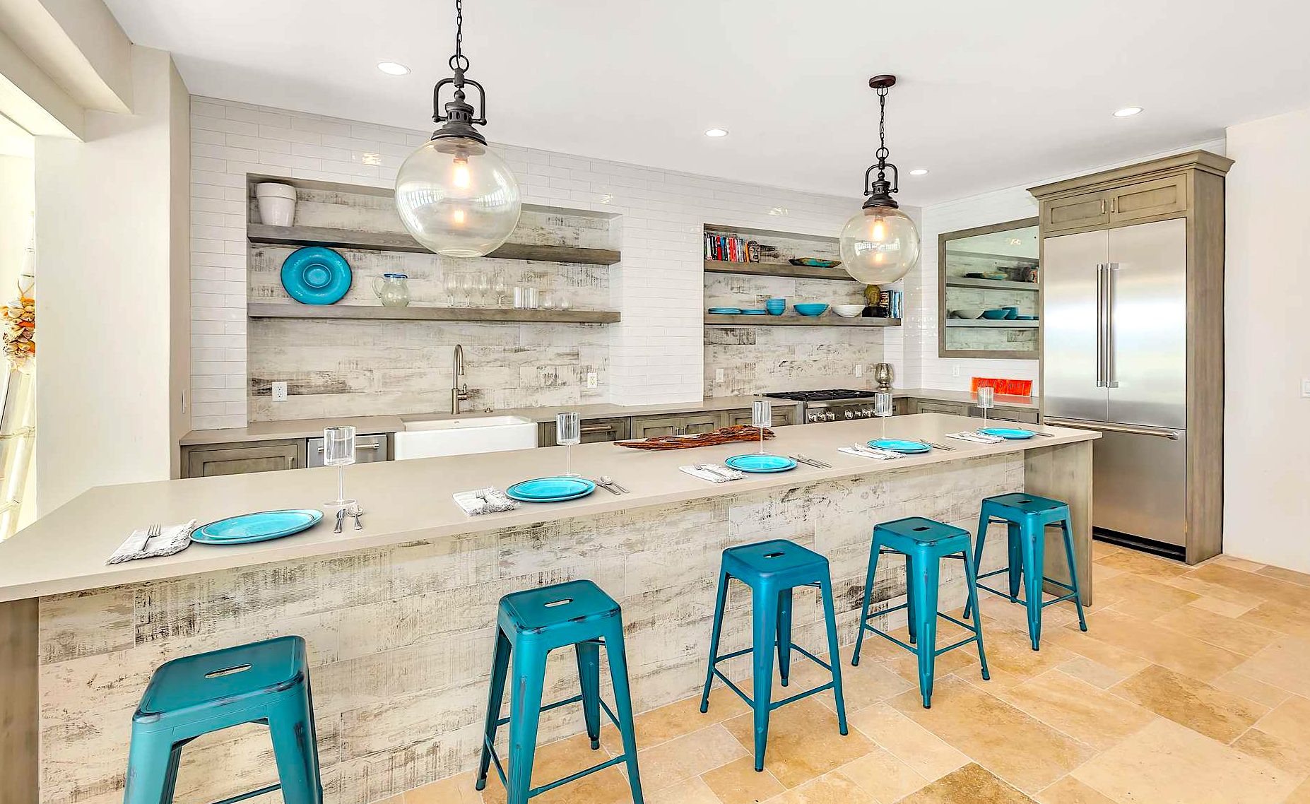 Fully-Equipped Kitchen Open to Pool Area in St. Simons Island Luxury Rental