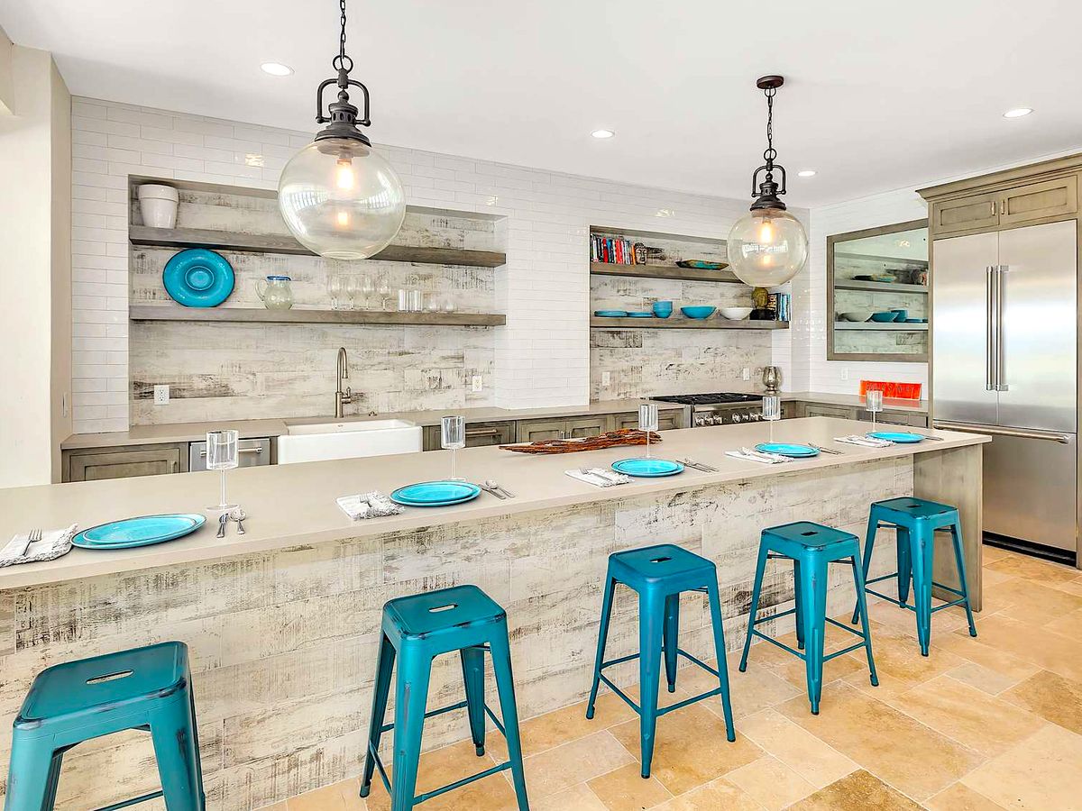 Fully-Equipped Kitchen Open to Pool Area in St. Simons Island Luxury Rental
