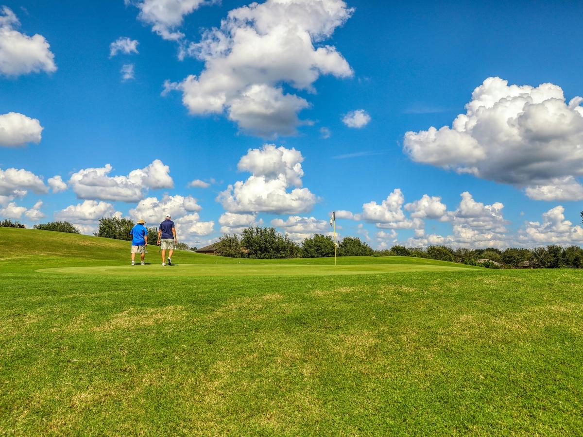 Golf on lush fairways under a bright blue Florida sky, the perfect way to enjoy a sunny day outdoors.