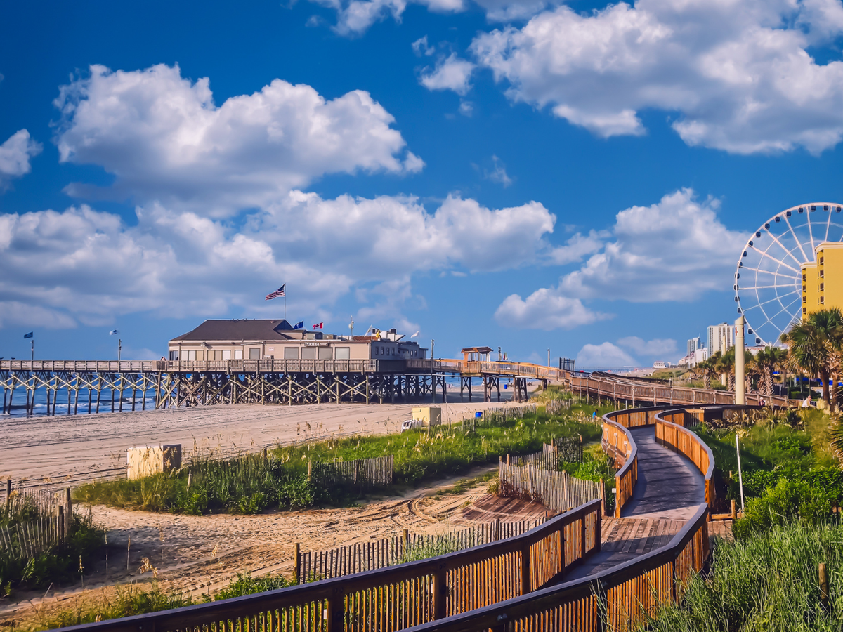 View of Beach, ferris wheel, and Boardwalk in Myrtle Beach, SC