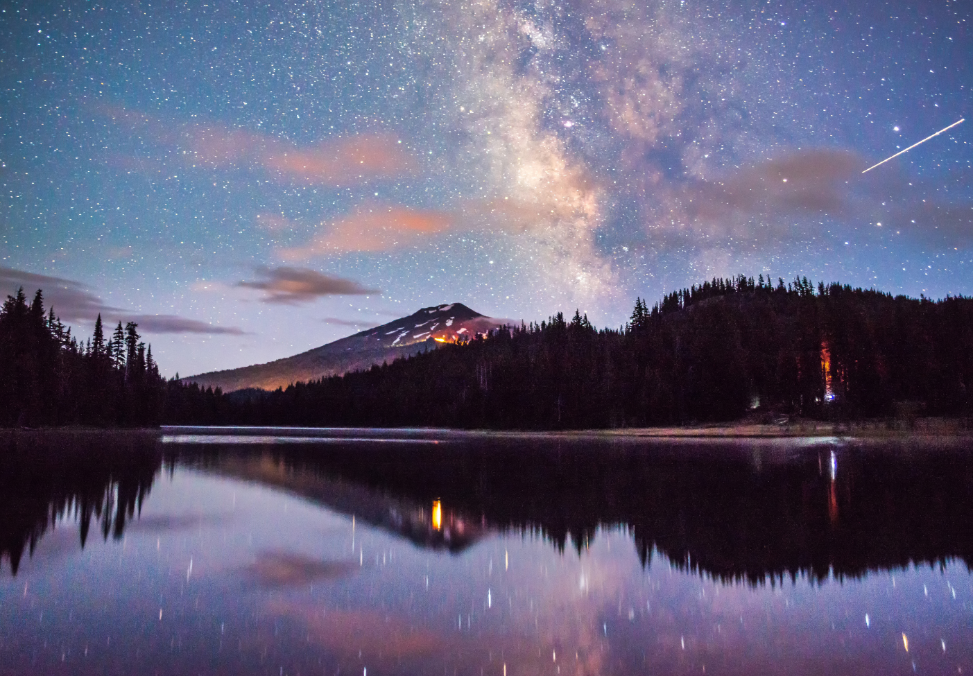View of Mount Bachelor in Bend, OR at Night with Stars 