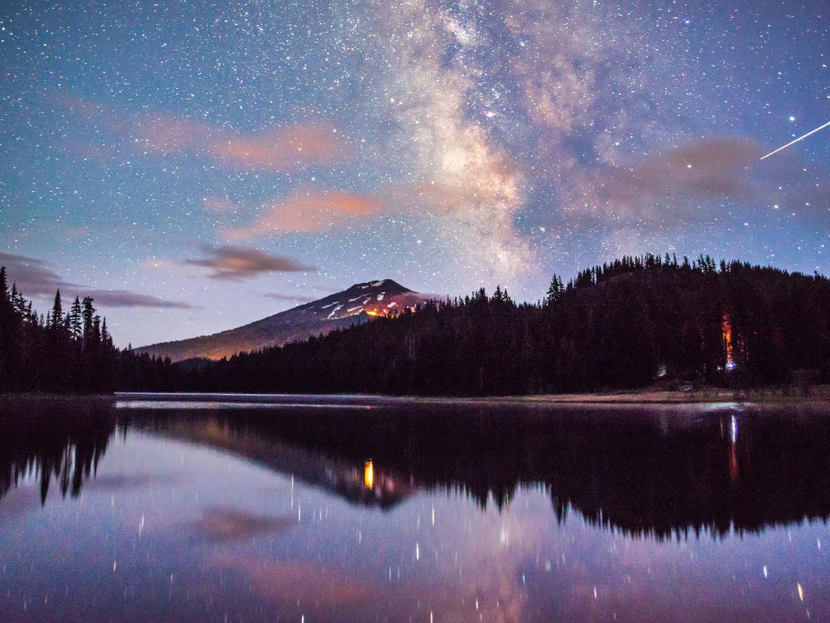 View of Mount Bachelor in Bend, OR at Night with Stars
