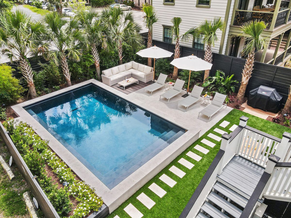 Aerial View of Luxury Downtown Charleston Vacation Rental Private Pool