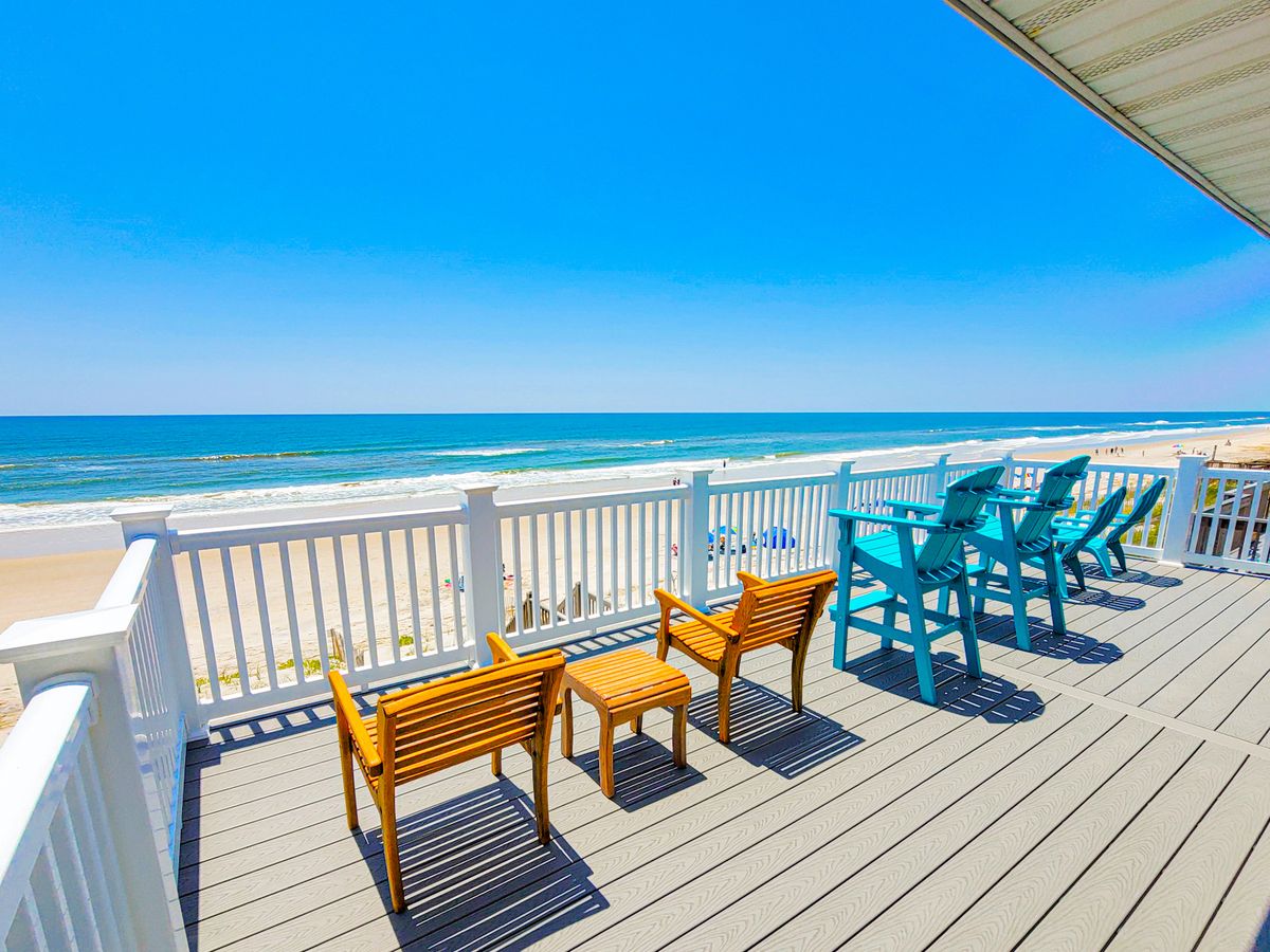 View of Ocean and beach from the deck of a luxury North Topsail Island vacation rental