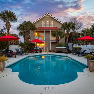 Exterior view of private pool at Saltwater & Sunsets.