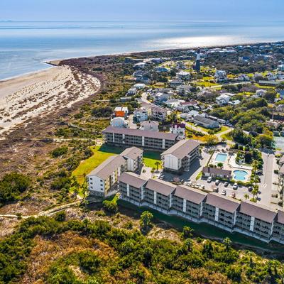 Aerial view of a Tybee Island condo building.