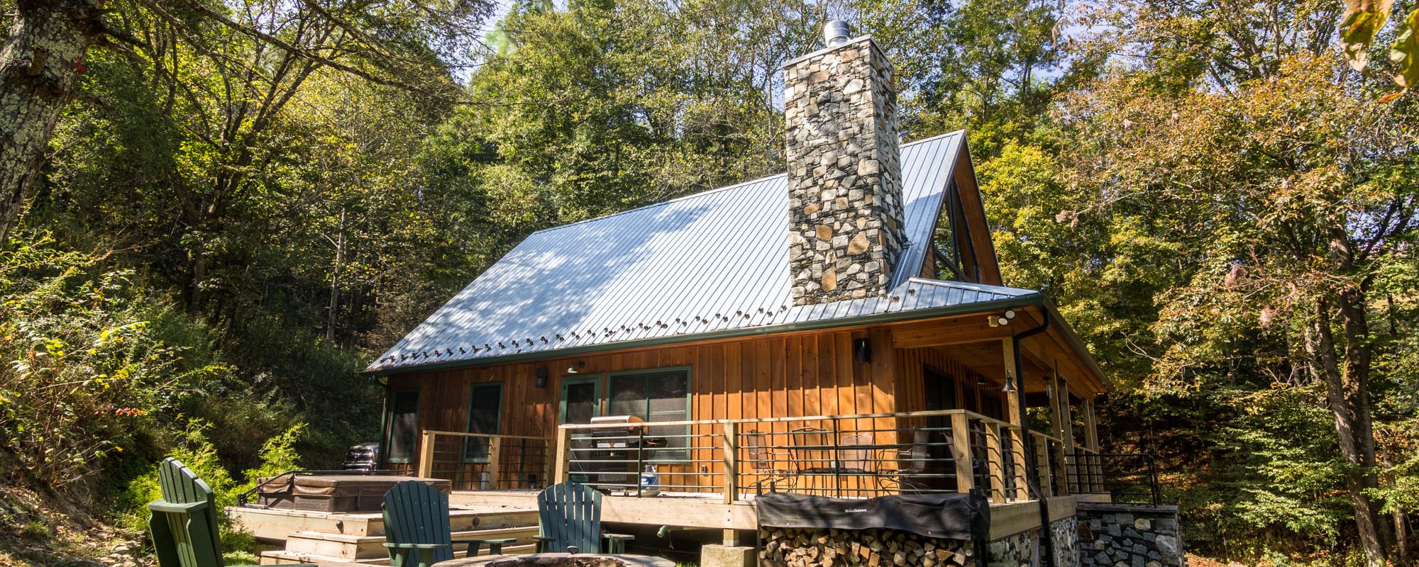 Cabin with fireplace in front