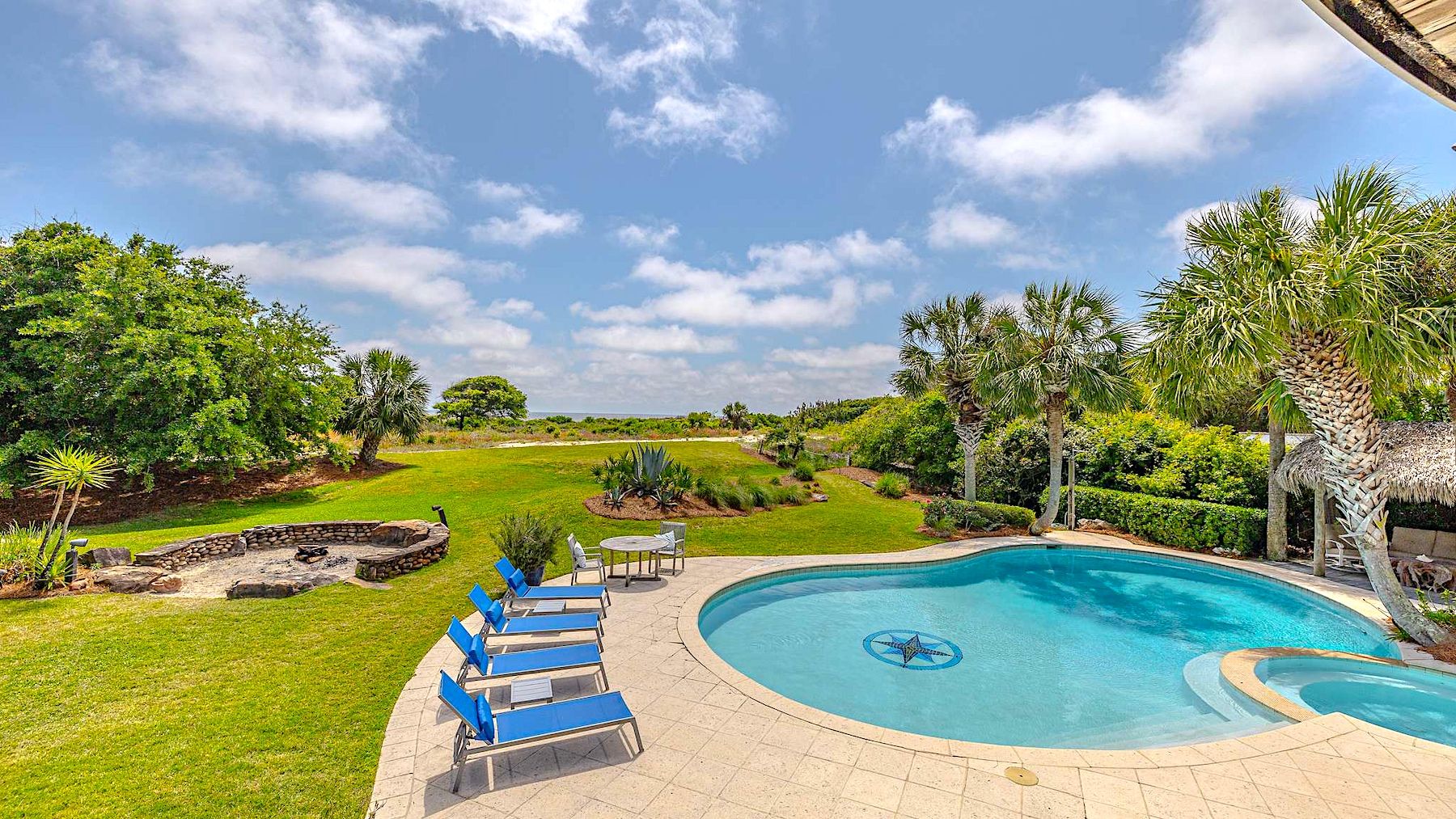 View of Private Pool and Ocean from the deck of luxury St. Simons Island Vacation rental 
