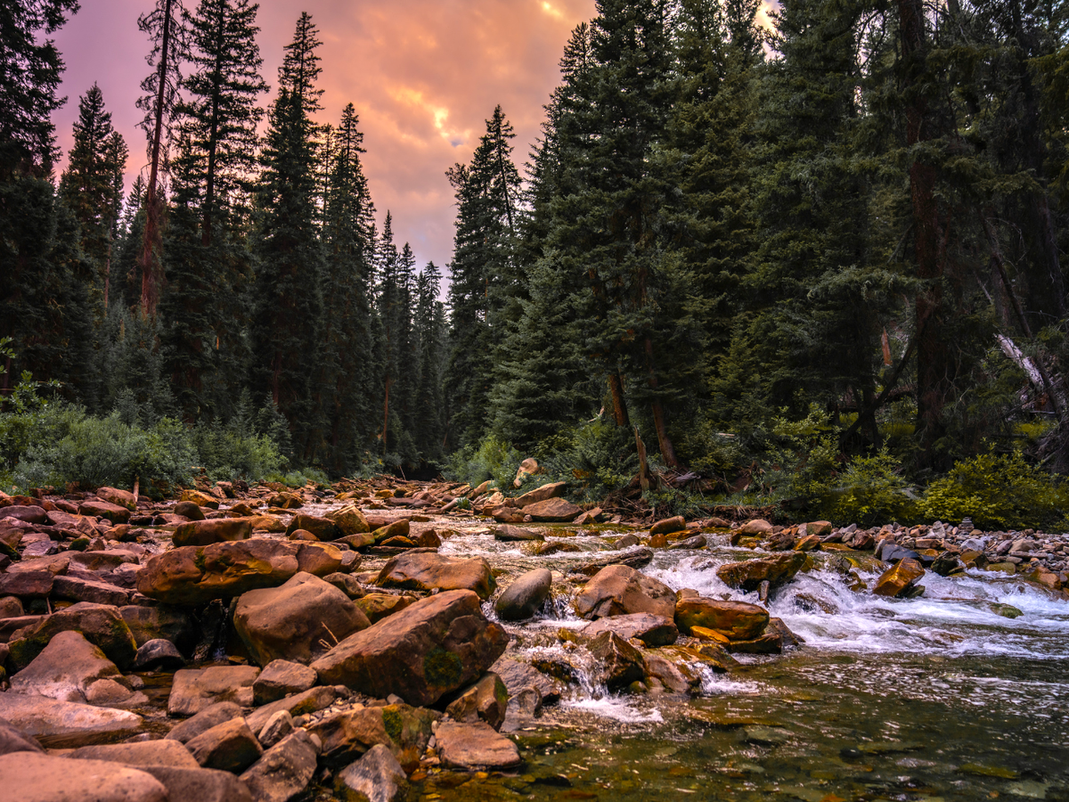 View of Gallatin River in Big Sly, MT at Sunset