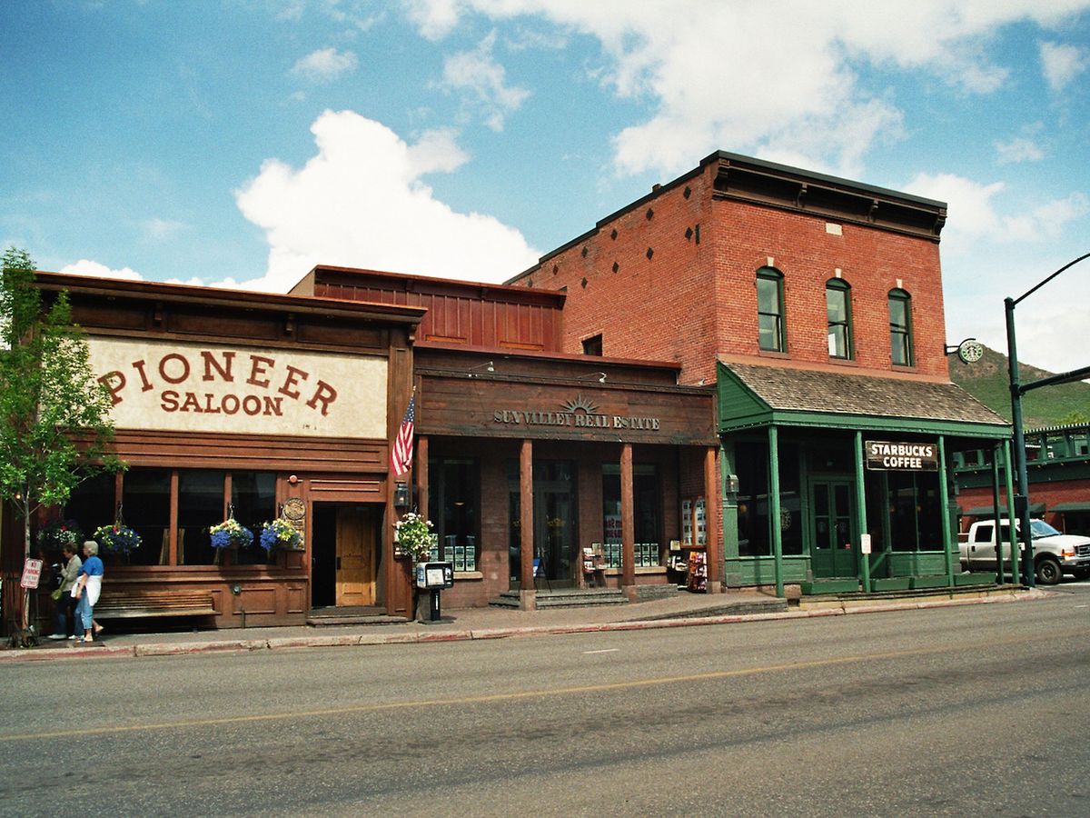 View of Pioneer Saloon and Shops in Downtown Ketchum Idaho