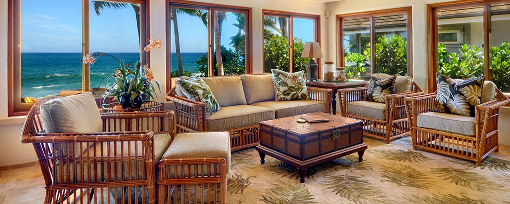 Oceanfront views from living room in Kauai