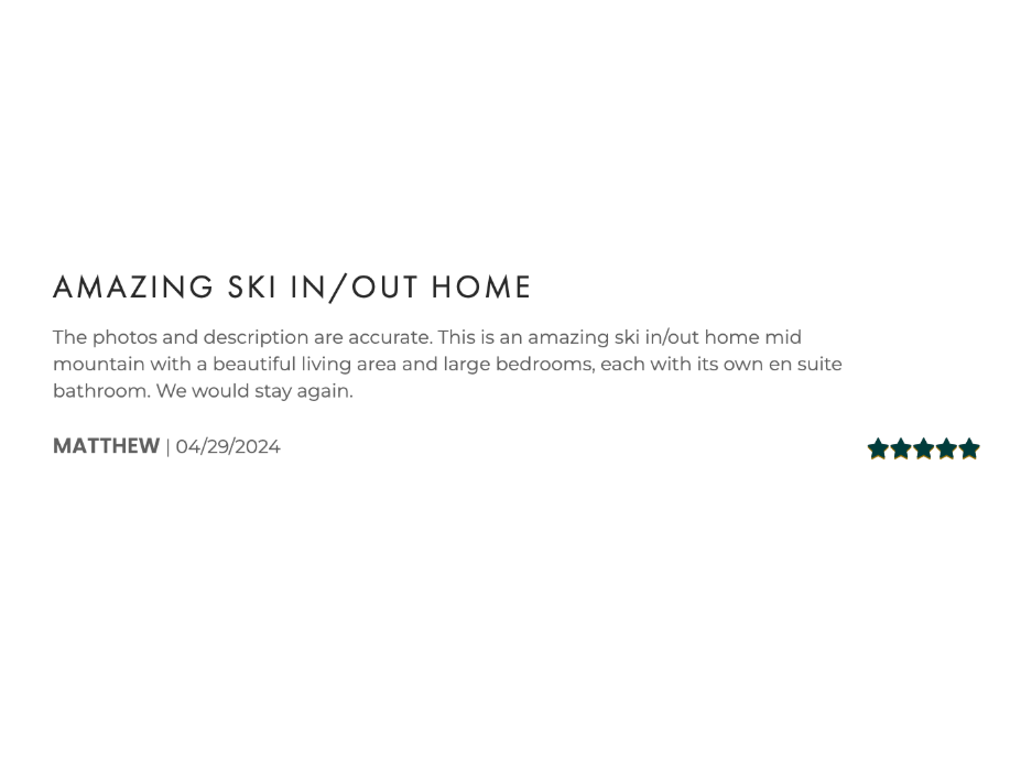 Review on the Park City ski vacation rental talking about how amazing it is and how beautiful the living area is