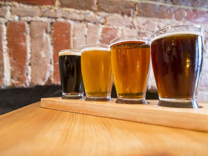 Beer Tasting Flight on Wooden Table