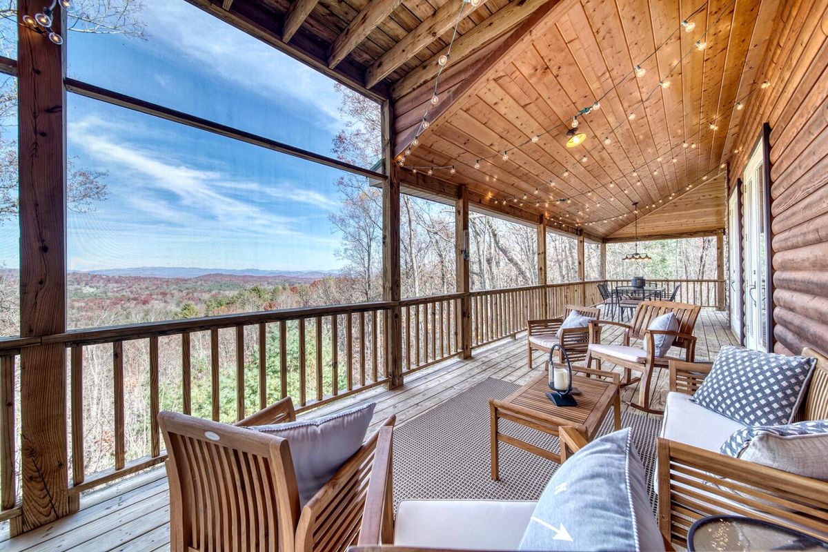 Outdoor living space at a Suches, GA vacation rental.