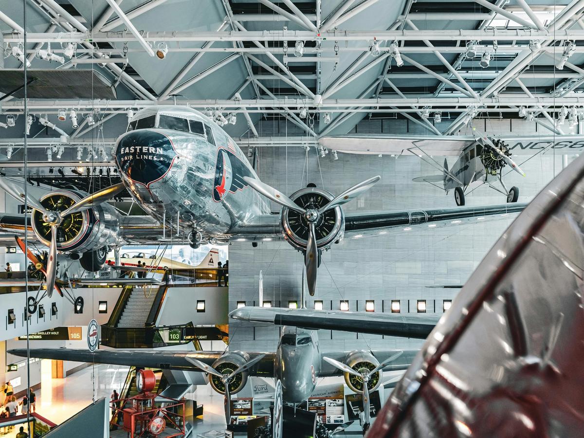 Airplane hangar at the Smithsonian National Air and Space Museum in Washington DC