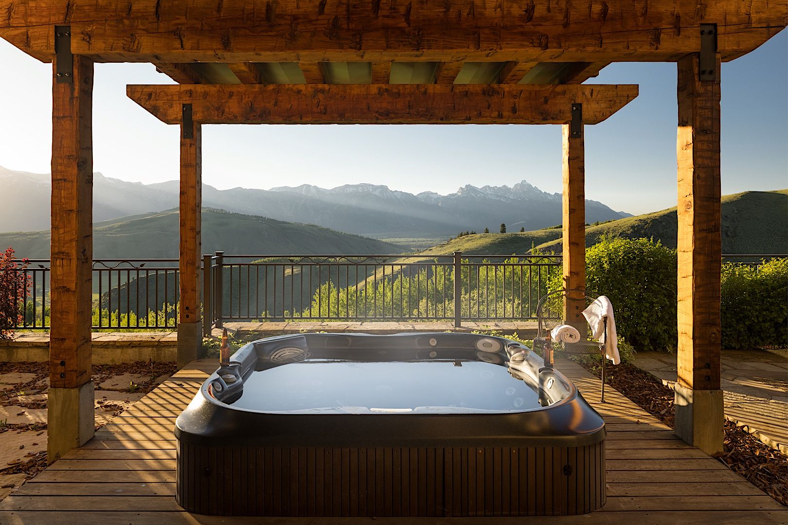 Outdoor Hot Tub With Panoramic Mountain Views At Luxury Jackson Hole Vacation Rental
