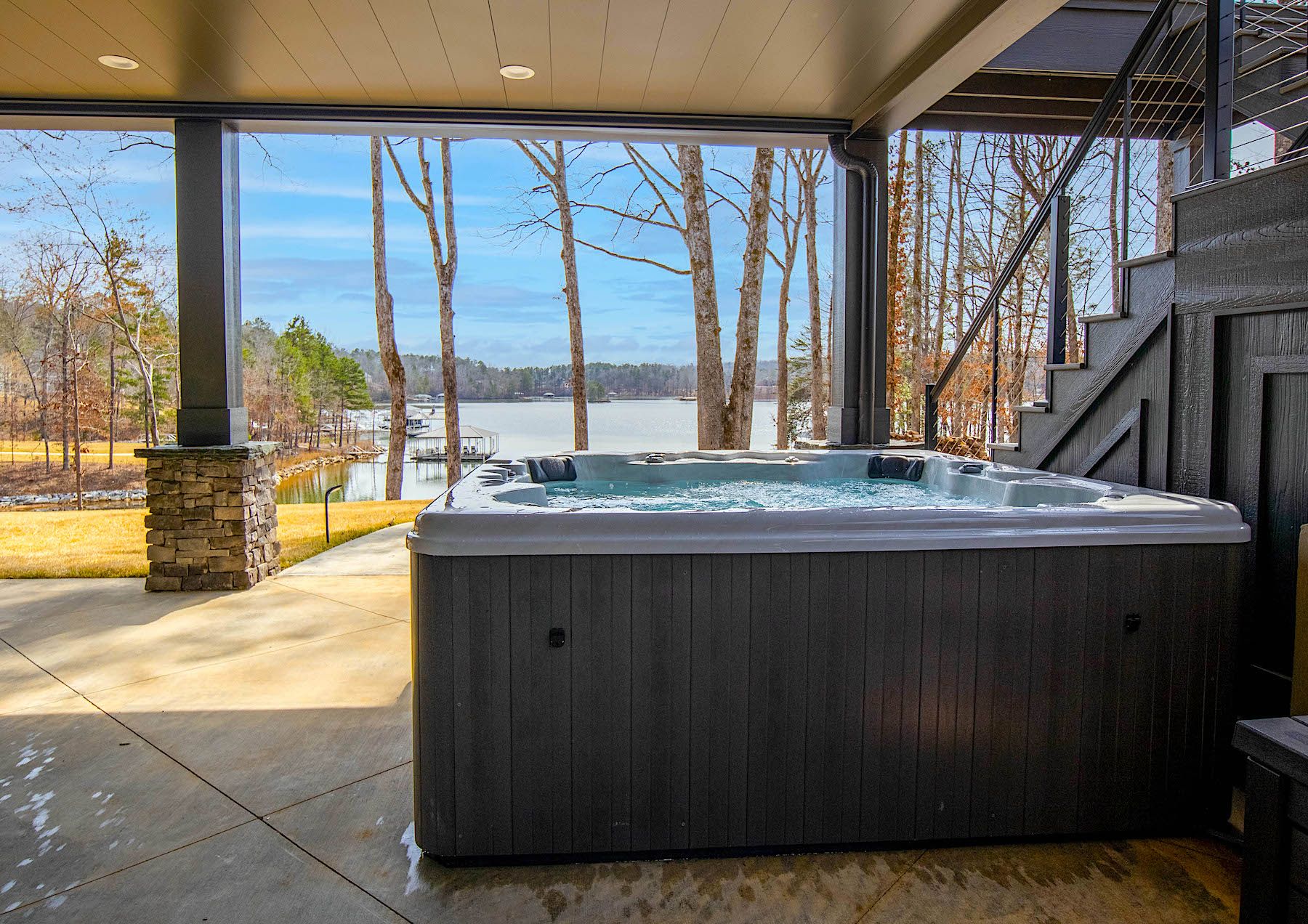 Hot Tub With Views of Lake Keowee At Luxury Clemson Vacation Rental