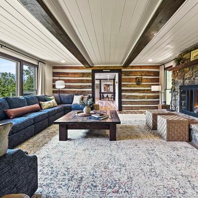 Cozy living room with a fireplace.