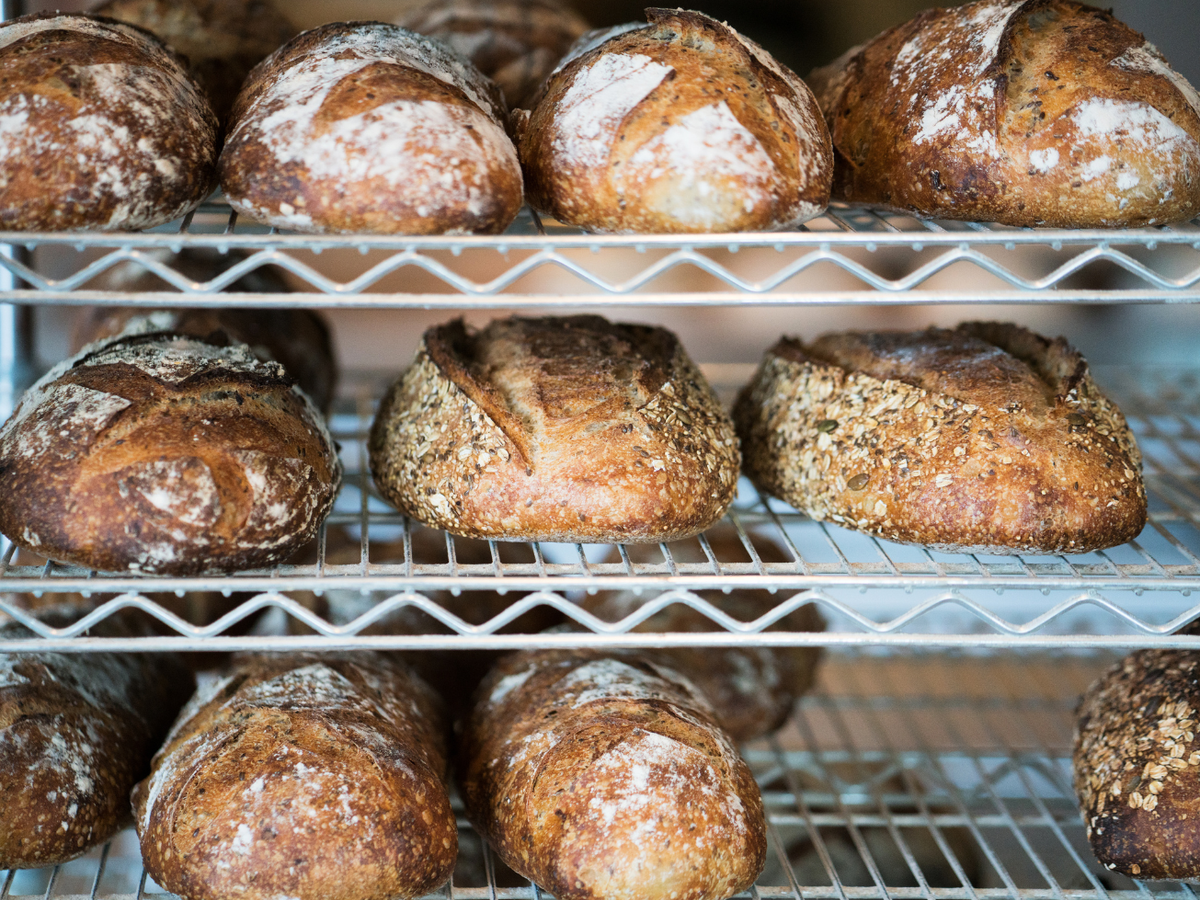 Bread on a Rack in a Bakery